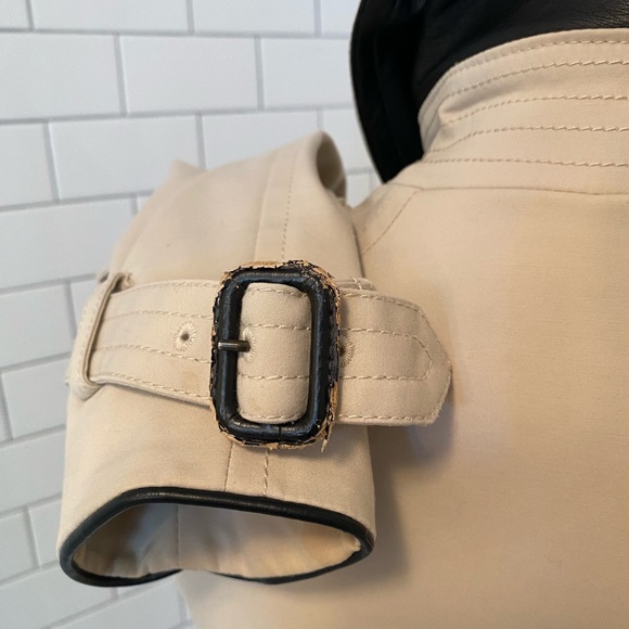 Club Monaco Trench Coat Cream/Black Leather S - Picture 7 of 8
